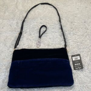 SPRIGS Women's Black and Blue SHOULDER Bag / WRISTLET FAUX FUR